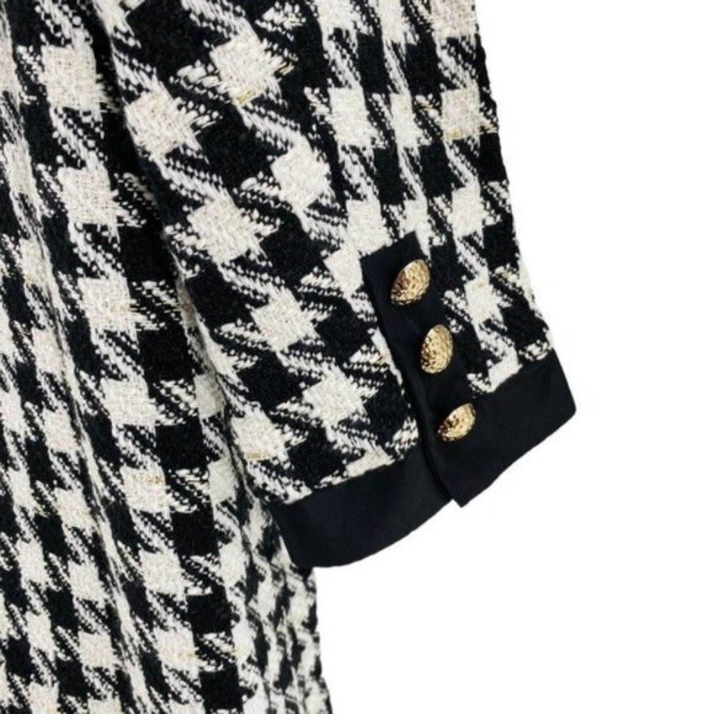 Pomander Place | NEW Coco Tweed Houndstooth Bow Mini Dress Black White Size XXL - Picture 11 of 13